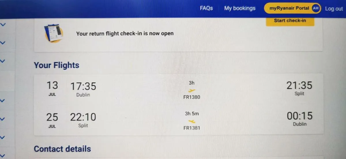 Return Flight to Split Croatia