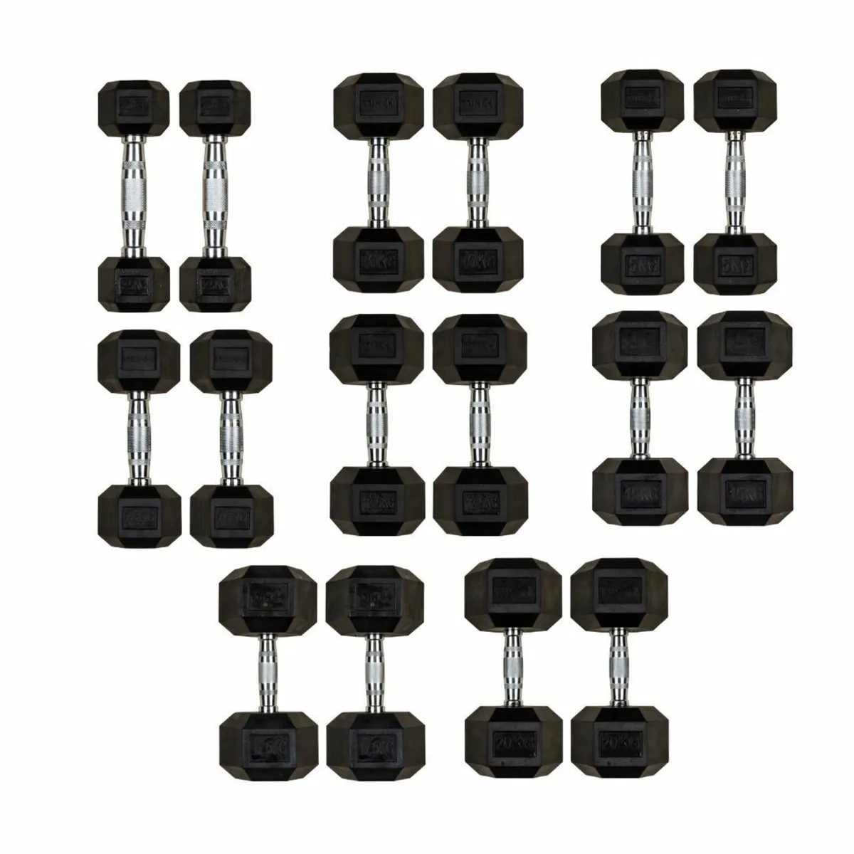 Hill Icon Rubber Hex Dumbbell Set 2.5kg - 20kg - Image 1