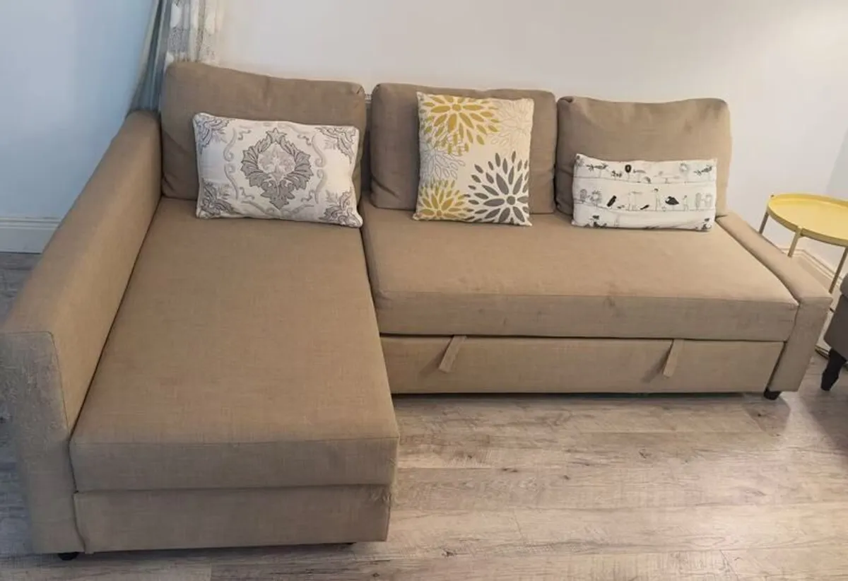 IKEA 3-seat corner sofa bed with storage _ Beige - Image 1