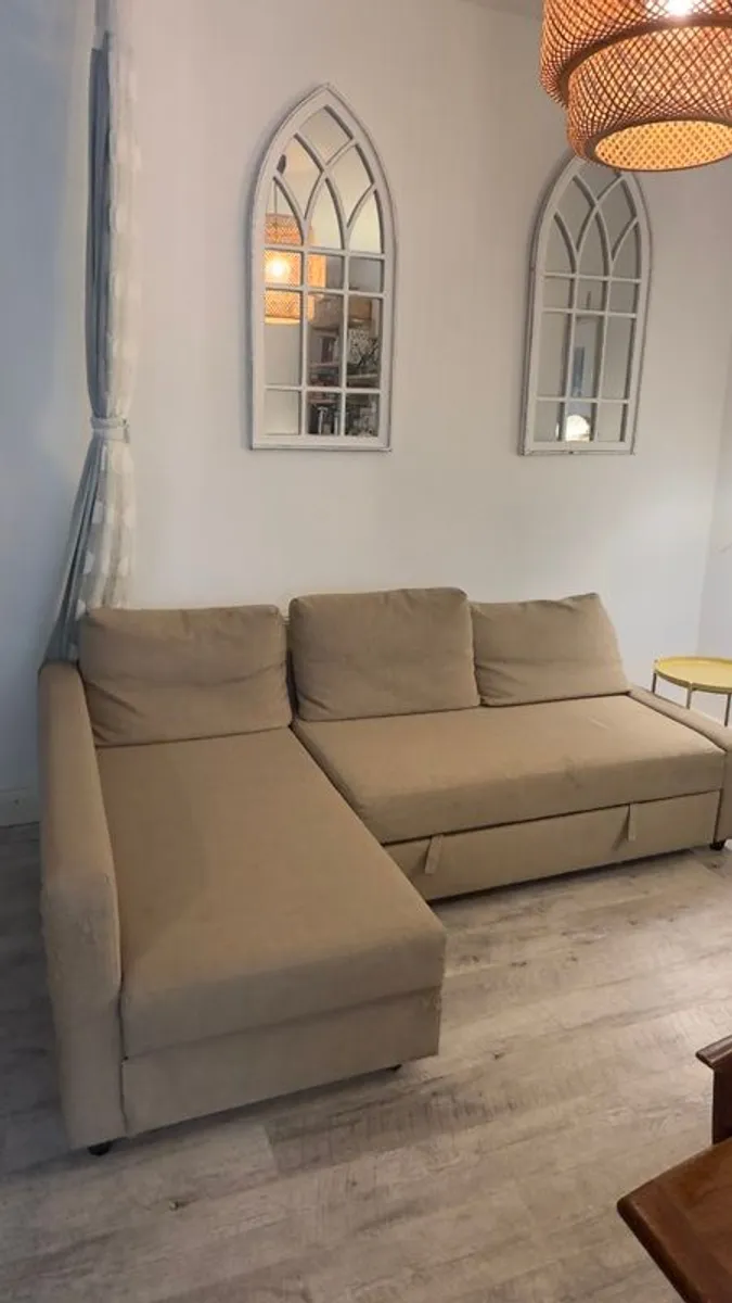 IKEA 3-seat corner sofa bed with storage _ Beige - Image 3