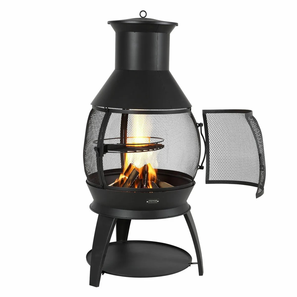 22 Inch Chiminea Outdoor Iron Fireplace with Grill - Image 3