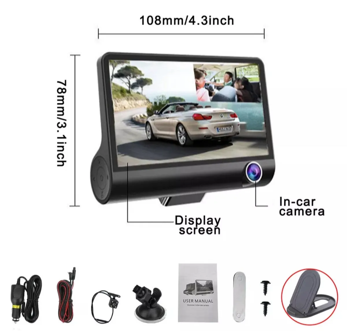 4" HD 1080P Dash Cam Dual Front and Rear Cam NEW - Image 2