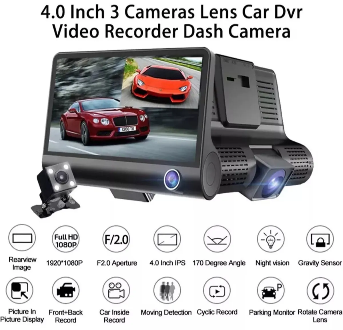 4" HD 1080P Dash Cam Dual Front and Rear Cam NEW - Image 3