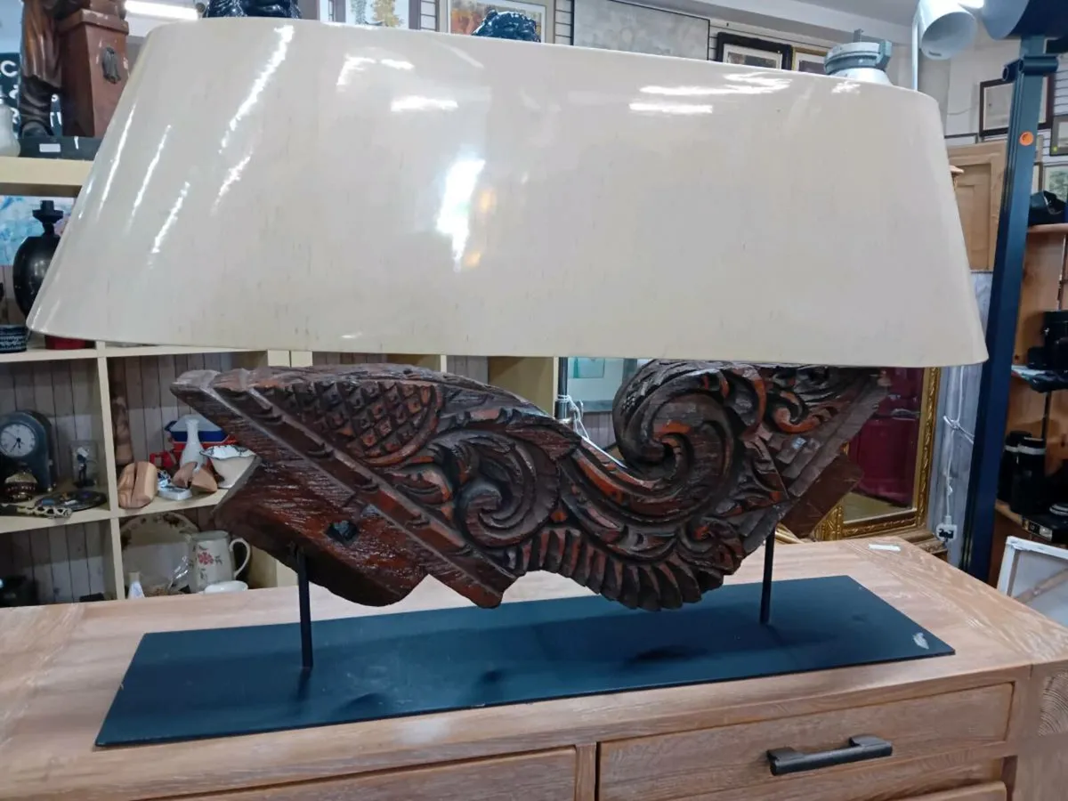 Antique Archetectual Wood Table Lamp - Image 1