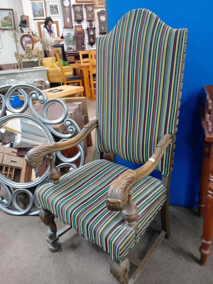 Large Carved Oak Framed Chair - Image 1