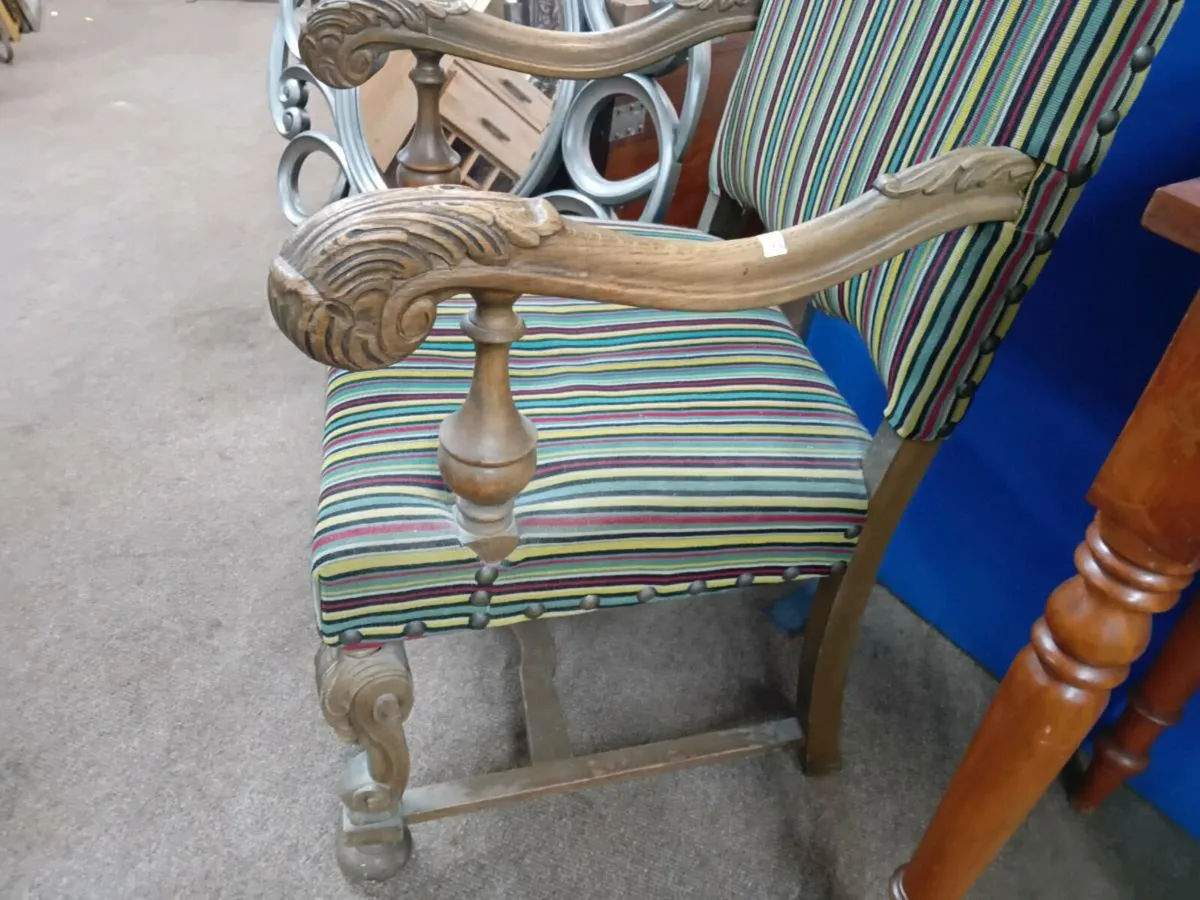 Large Carved Oak Framed Chair - Image 2