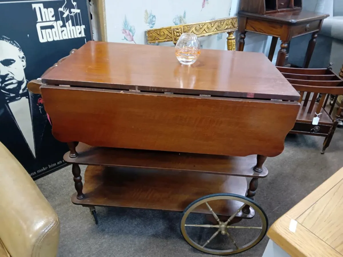 Vintage Mahogany Drop Leaf Tea Trolley - Image 1