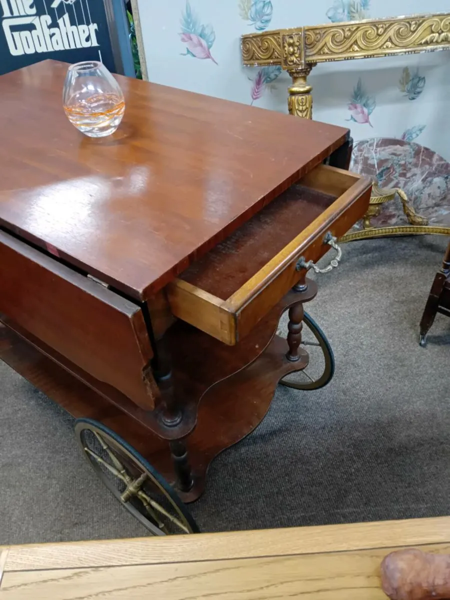 Vintage Mahogany Drop Leaf Tea Trolley - Image 2