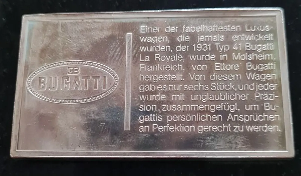 1931 BUGATTI - automobile 66 Gram - Silver .925 - 950 (61gr .999 Silver) - Minted Bar - Hall marked - Image 2