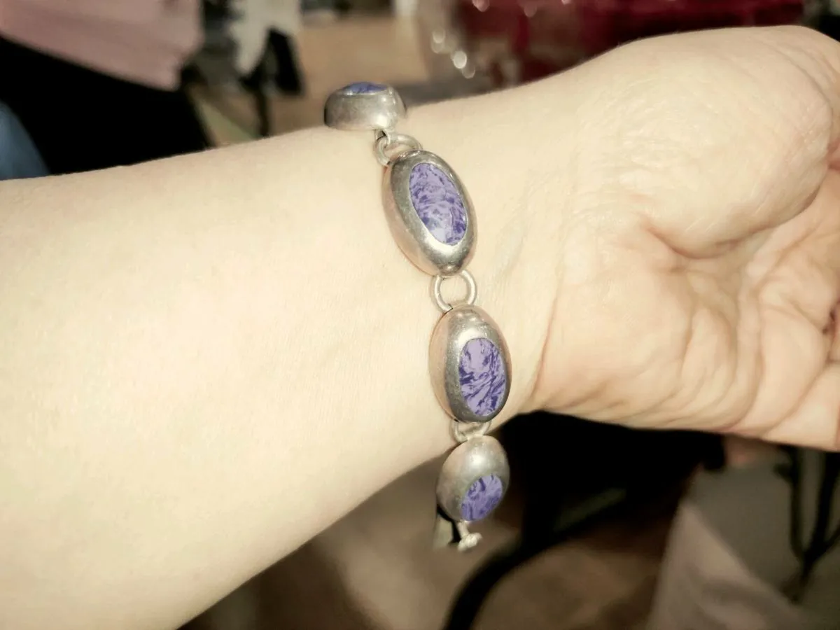 OVAL LAPIS, 925 Silver Chunky Wide Sized Bracelet - Image 2