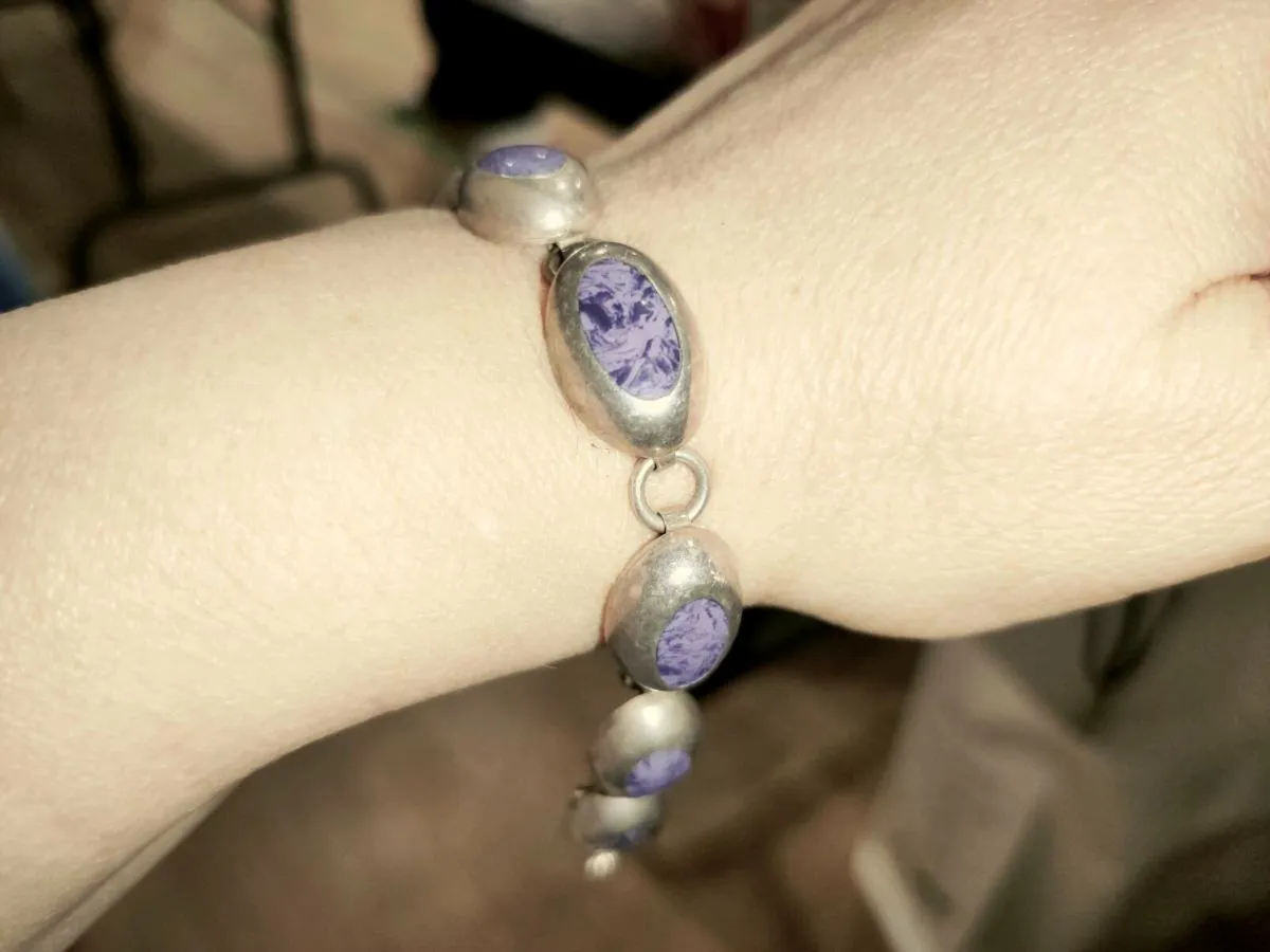 OVAL LAPIS, 925 Silver Chunky Wide Sized Bracelet - Image 3