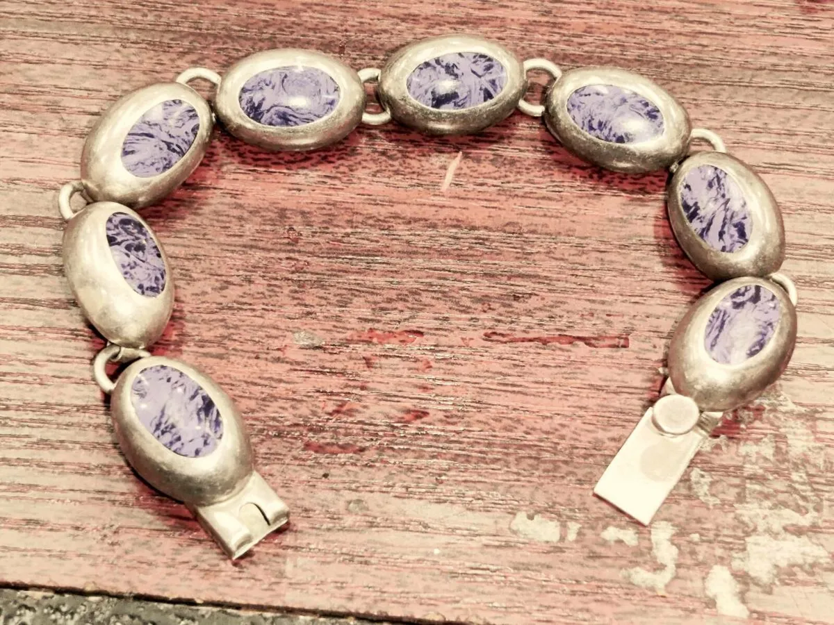 OVAL LAPIS, 925 Silver Chunky Wide Sized Bracelet - Image 1