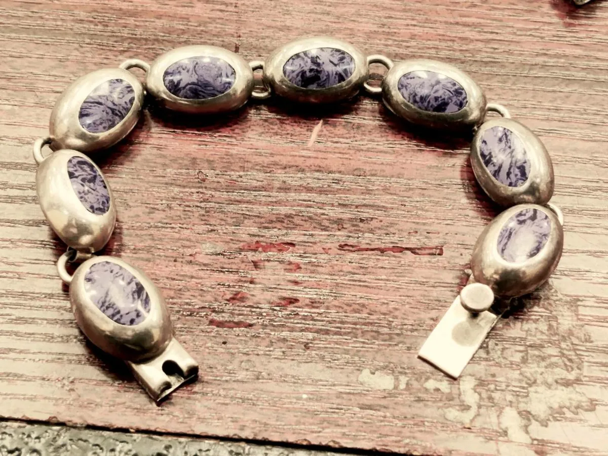OVAL LAPIS, 925 Silver Chunky Wide Sized Bracelet - Image 4