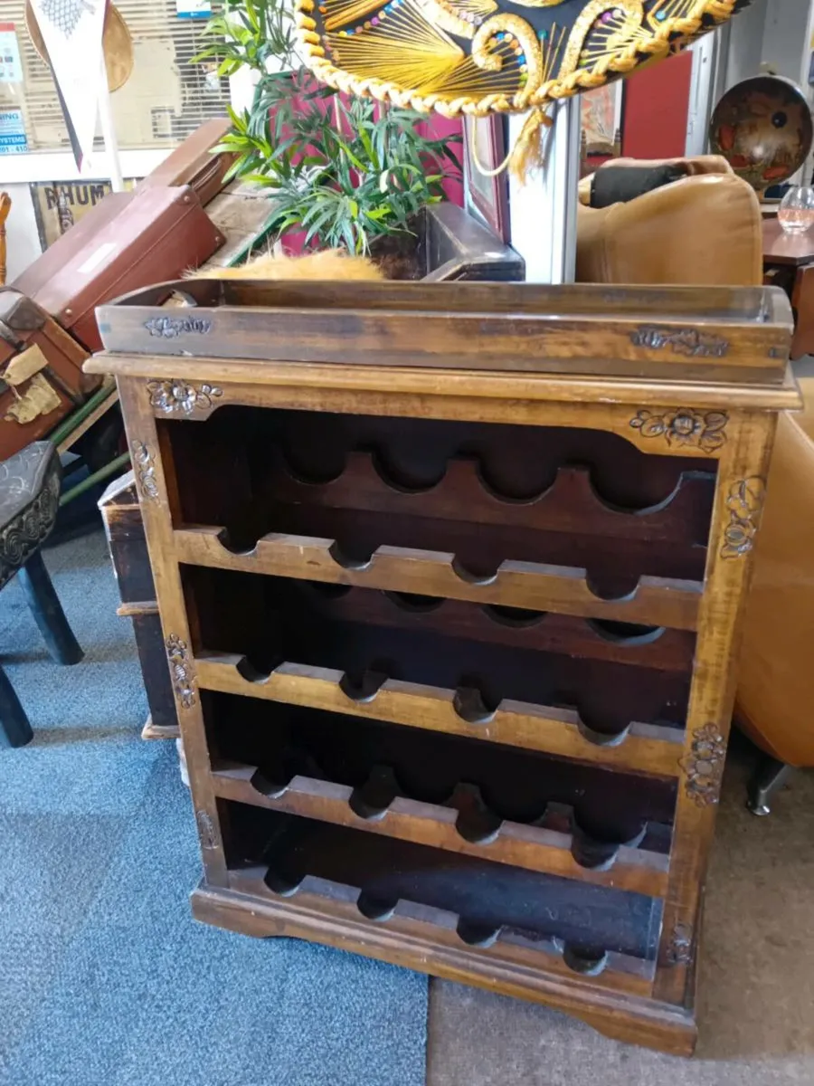 Carved Iak Wine Rack With Tray - Image 1