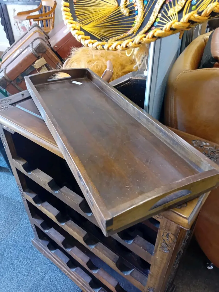 Carved Iak Wine Rack With Tray - Image 2