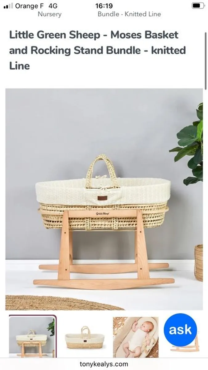 Moses basket (rocking) Little Green Sheep Moses basket that rocks - Image 1