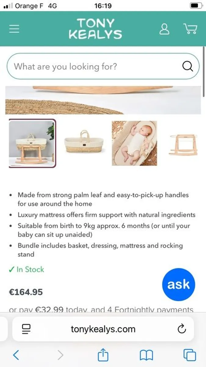 Moses basket (rocking) Little Green Sheep Moses basket that rocks - Image 2