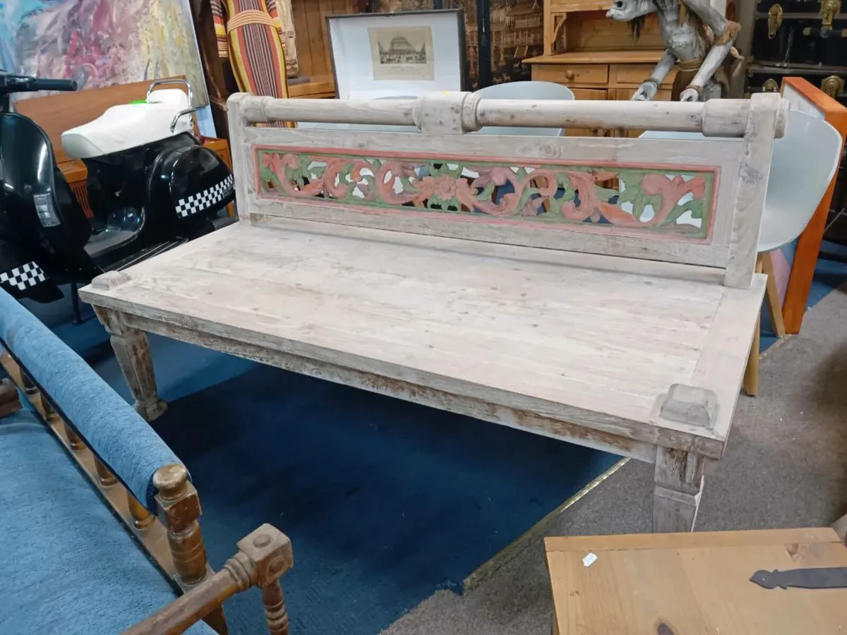 Large Provincial Style Bleached Wood Bench - Image 1