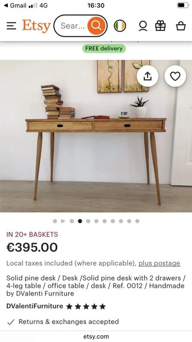 Desk in solid pine - Image 1