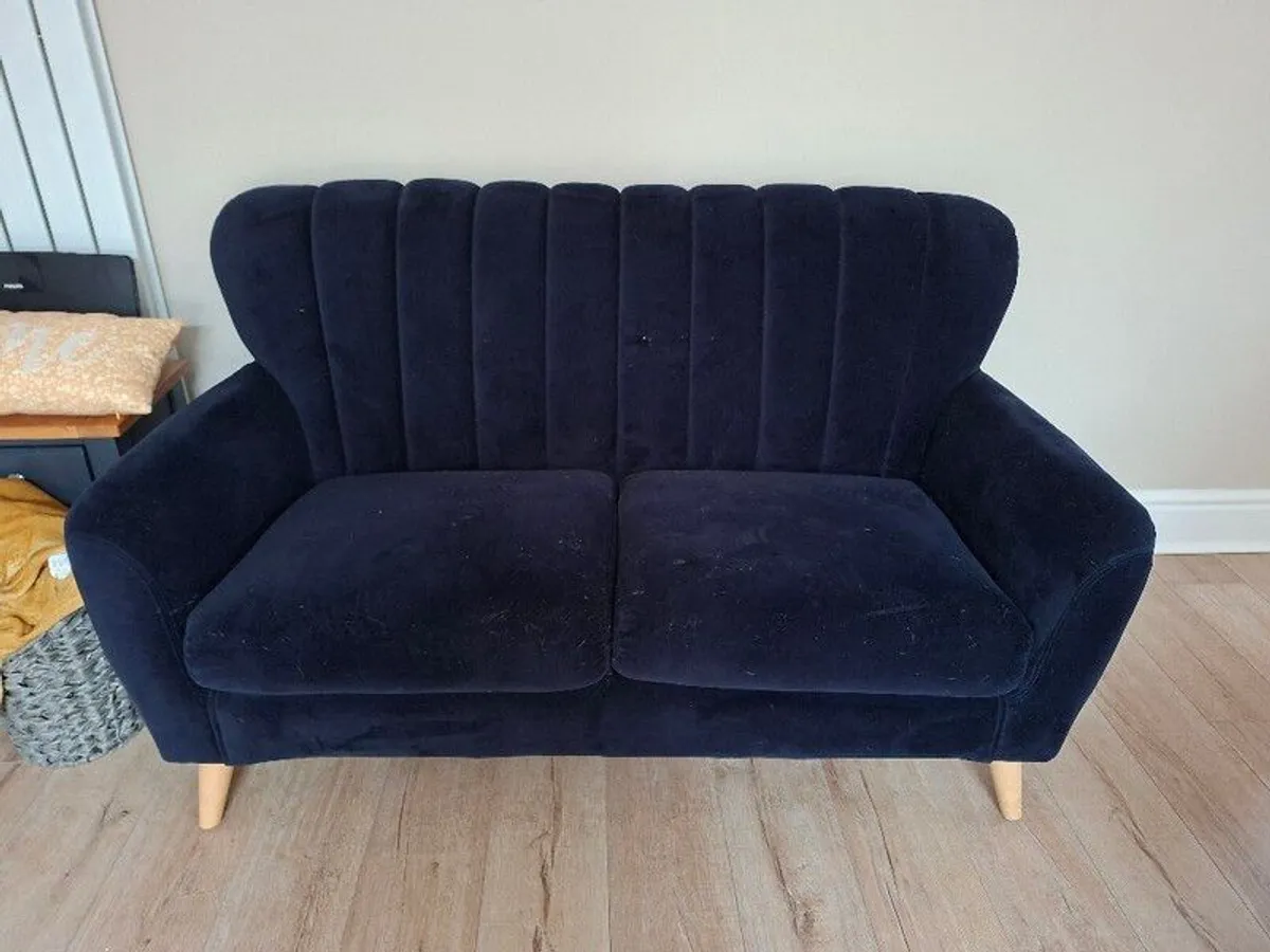 2 Seater navy velvet sofa excellent condition - Image 1