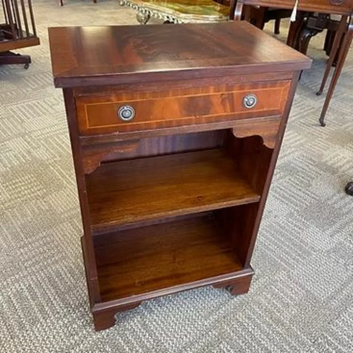 Beautiful mahogany small open bookshelf with drawe