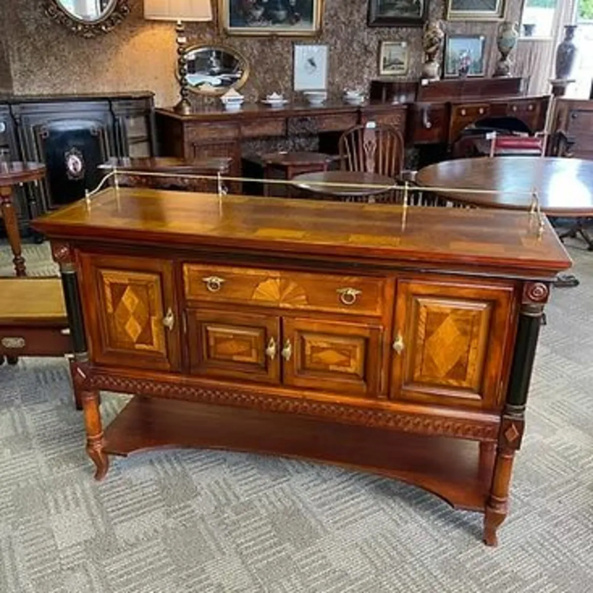 Stunning inlaid rosewood sideboard with brass gall - Image 1