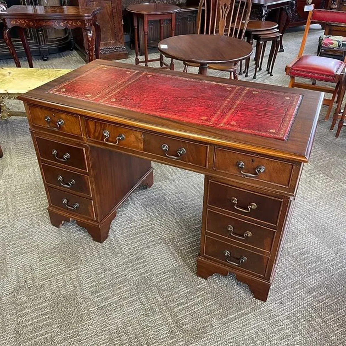 Beautiful mahogany red leather top twin pedestal w - Image 1