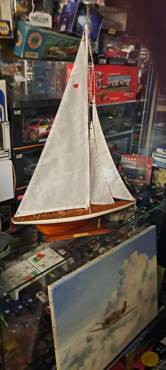 Vintage Looking Model Yacht on Stand - Image 1