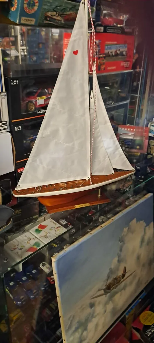 Vintage Looking Model Yacht on Stand - Image 4