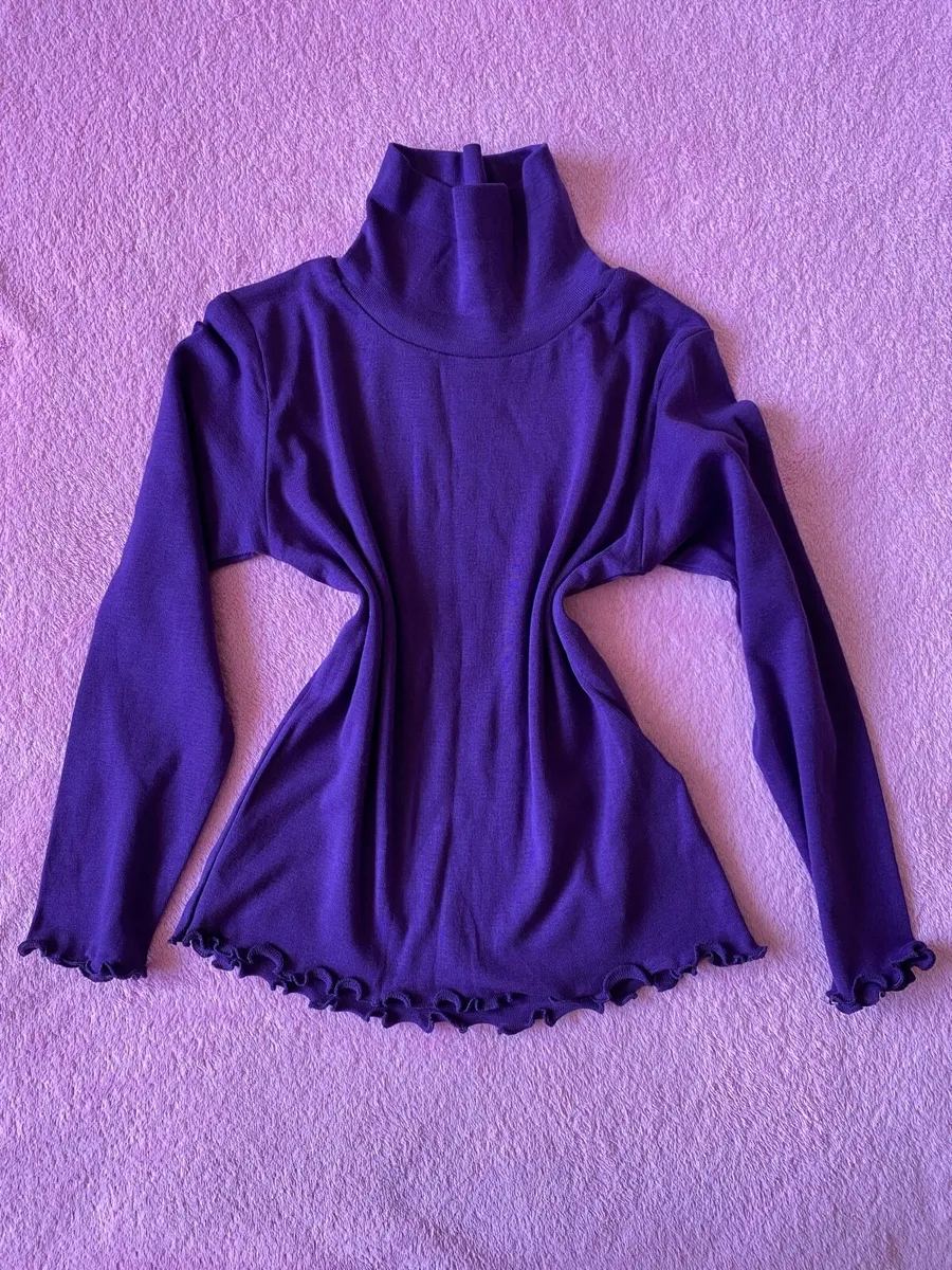 Purple Long Sleeve Ribbed Roll Neck Top - Image 1