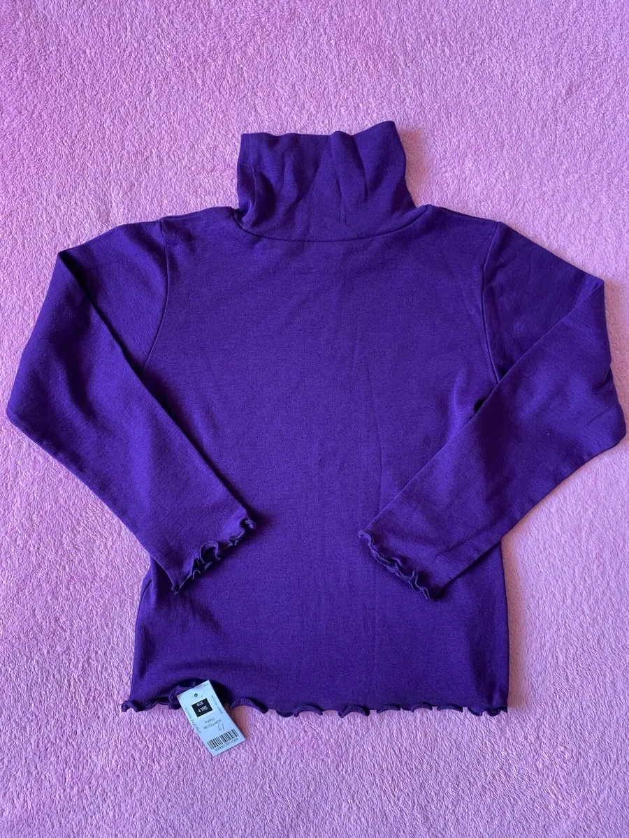 Purple Long Sleeve Ribbed Roll Neck Top - Image 2
