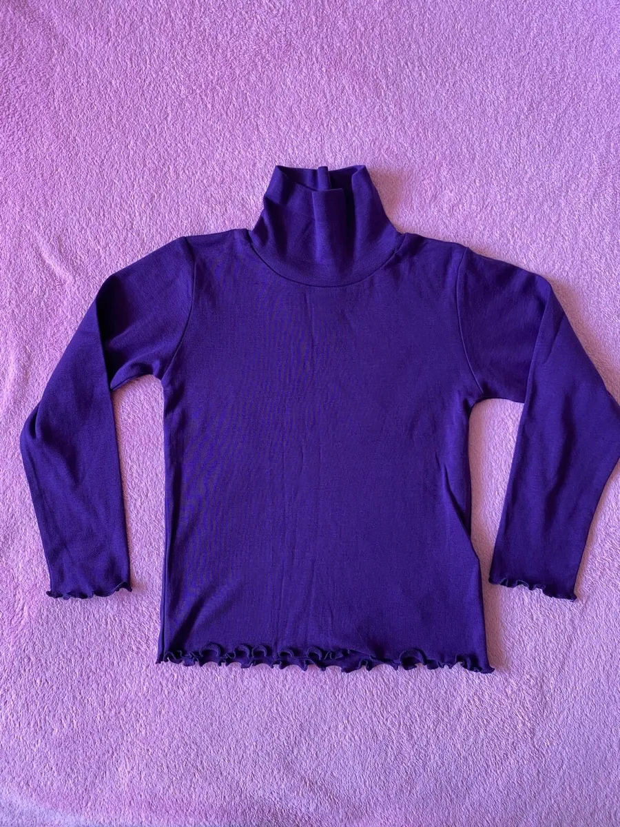 Purple Long Sleeve Ribbed Roll Neck Top - Image 4