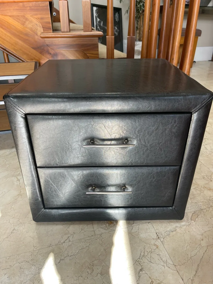 As New - Solid 2 Drawer Leather Bedside Locker