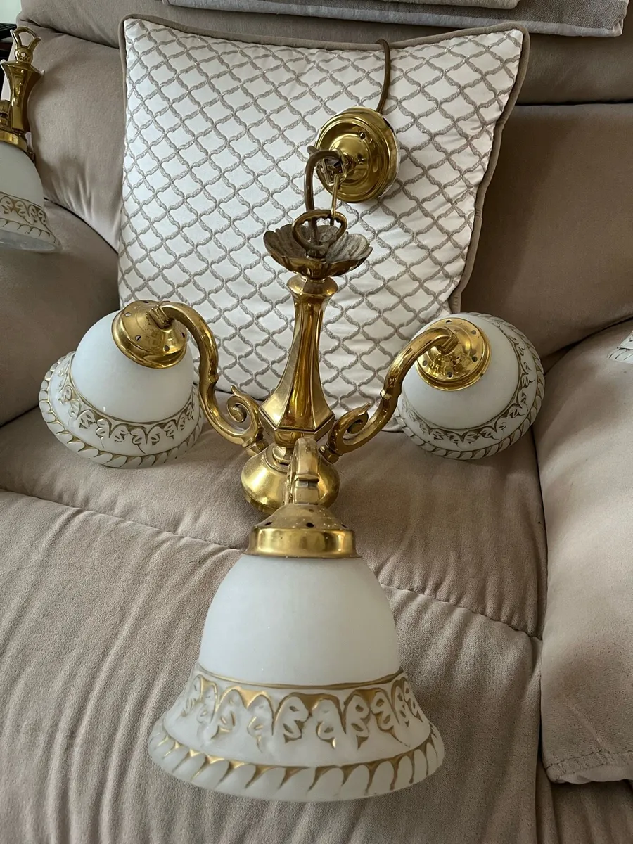 Brass wall lights and pendant - Image 1