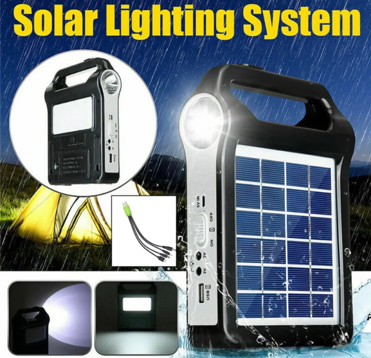 Solar Panel Power Bank System With LED Light usb - Image 2