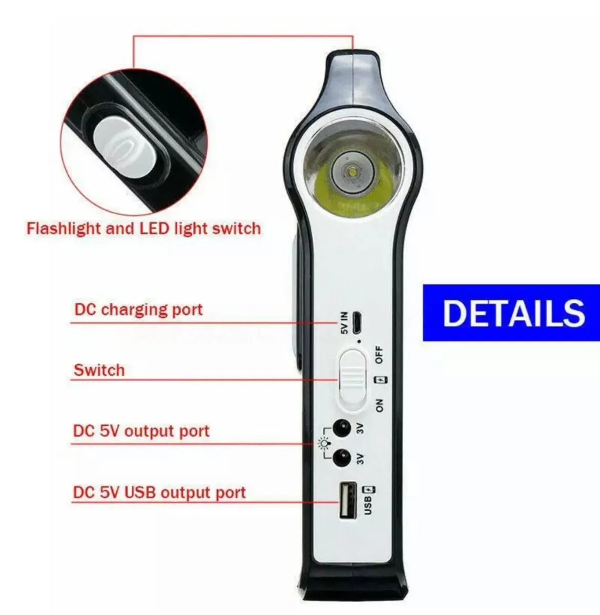 Solar Panel Power Bank System With LED Light usb - Image 4