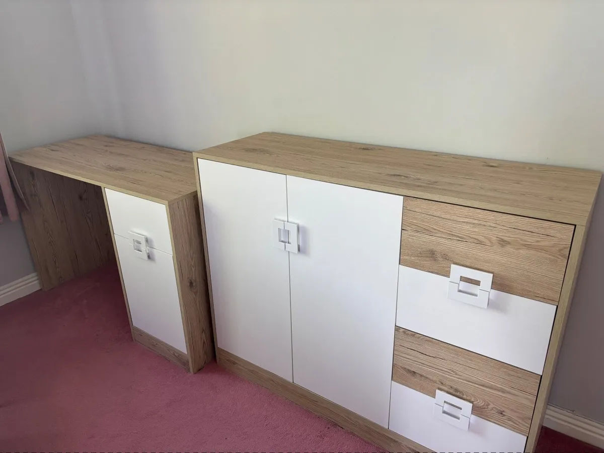 Wooden brown and white Desk and storage unit - Image 1