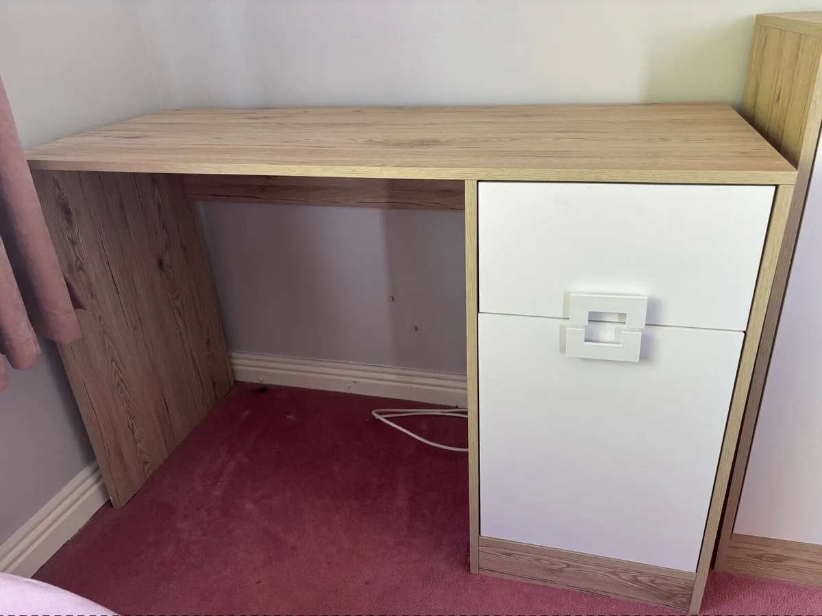 Wooden brown and white Desk and storage unit - Image 4