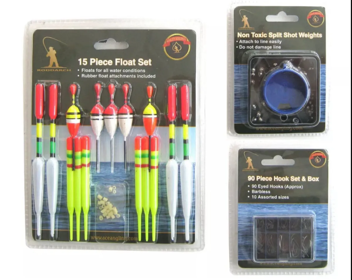 Fishing Tackle Set 15 Floats 90 Hooks Shot Weights - Image 1
