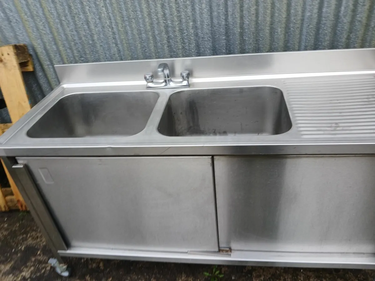 Stainless steel double sink unit complete - Image 1