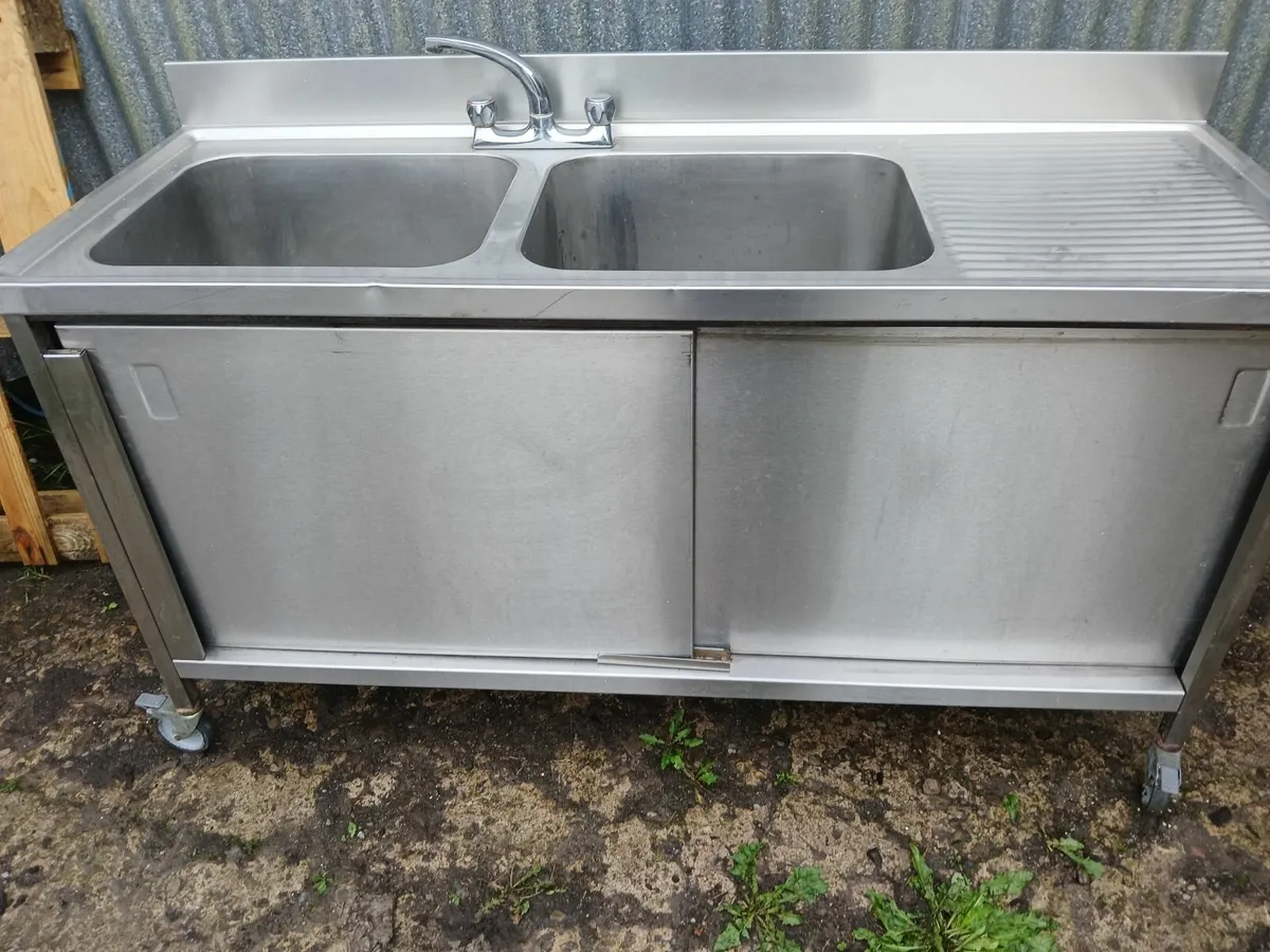 Stainless steel double sink unit complete - Image 2