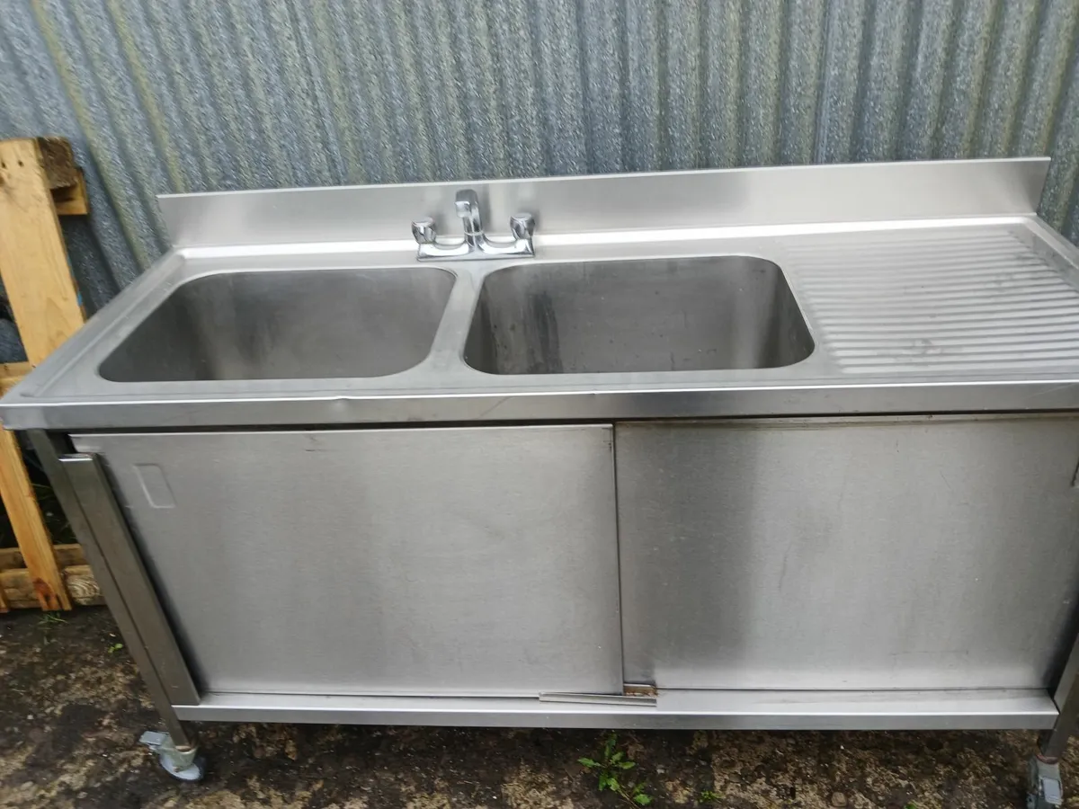 Stainless steel double sink unit complete - Image 3