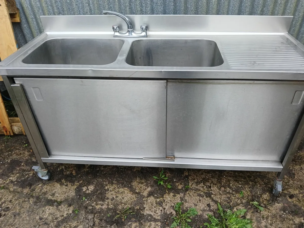 Stainless steel double sink unit complete - Image 4
