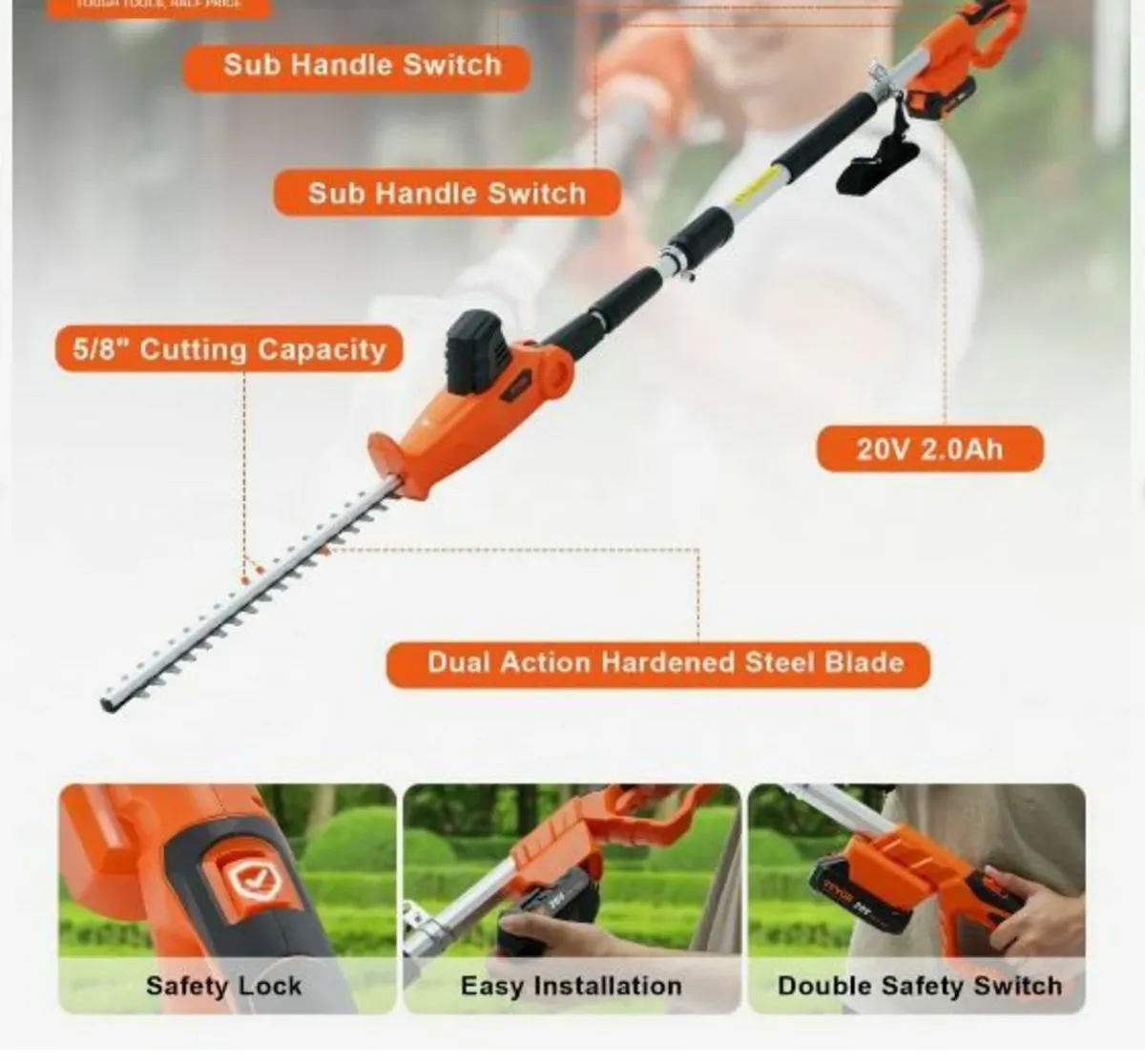 20V Cordless Hedge Trimmer Telescoping Pole - Image 2