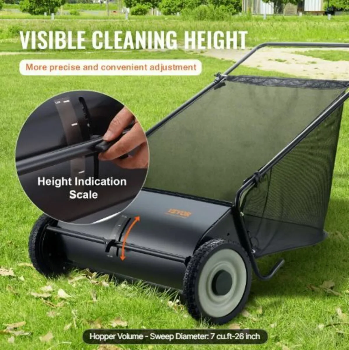Push Lawn Sweeper, 26-inch Leaf & Grass Collector - Image 2