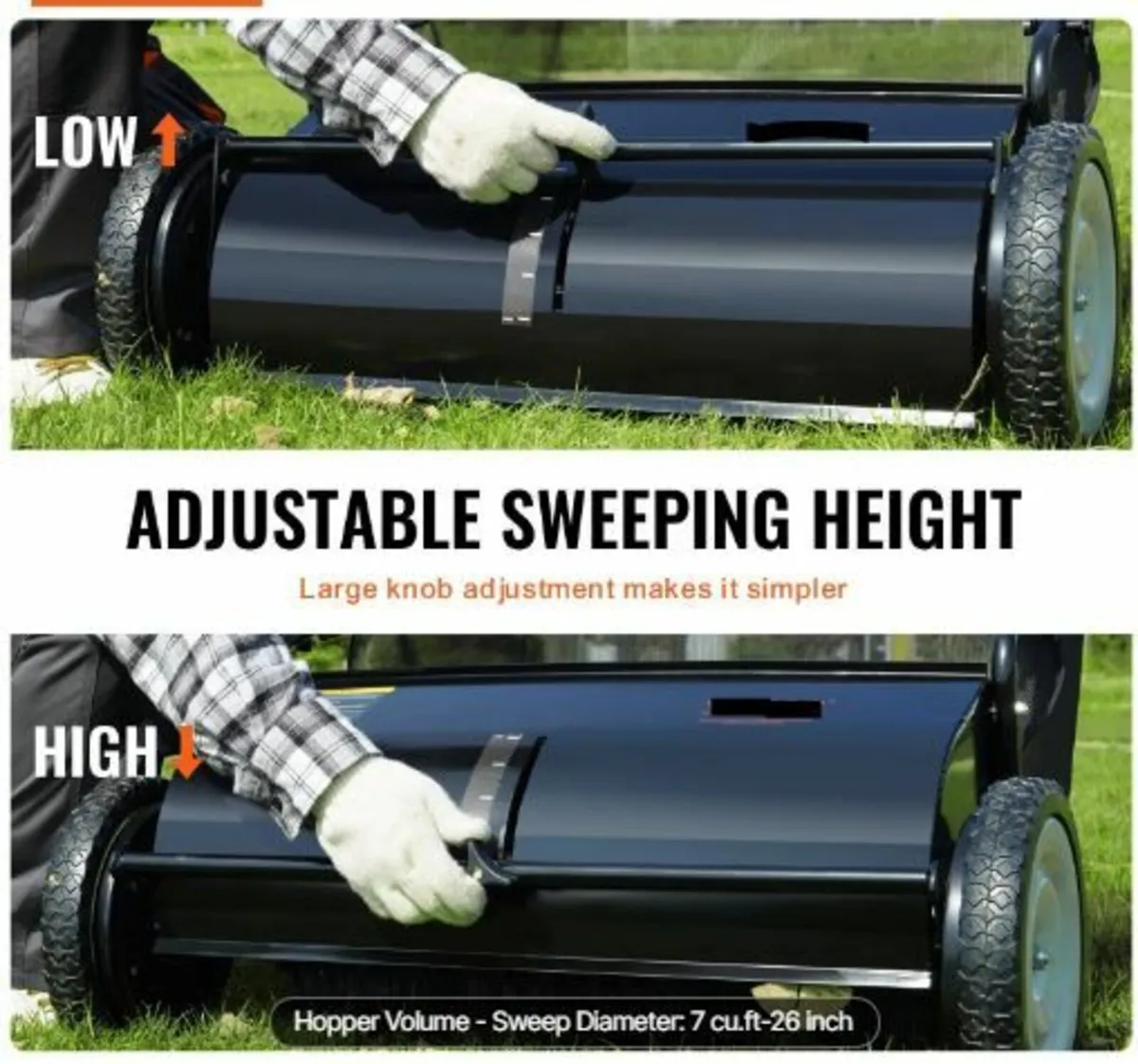 Push Lawn Sweeper, 26-inch Leaf & Grass Collector - Image 3