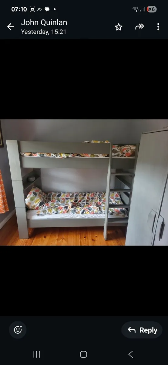 Single grey bunkbed with mattresses