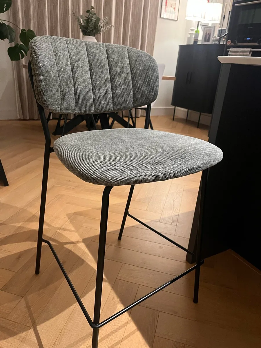 3no. Counter Stools - Grey Upholstery - Image 3