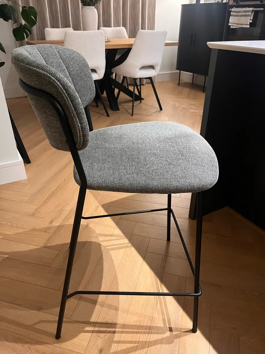 3no. Counter Stools - Grey Upholstery - Image 4