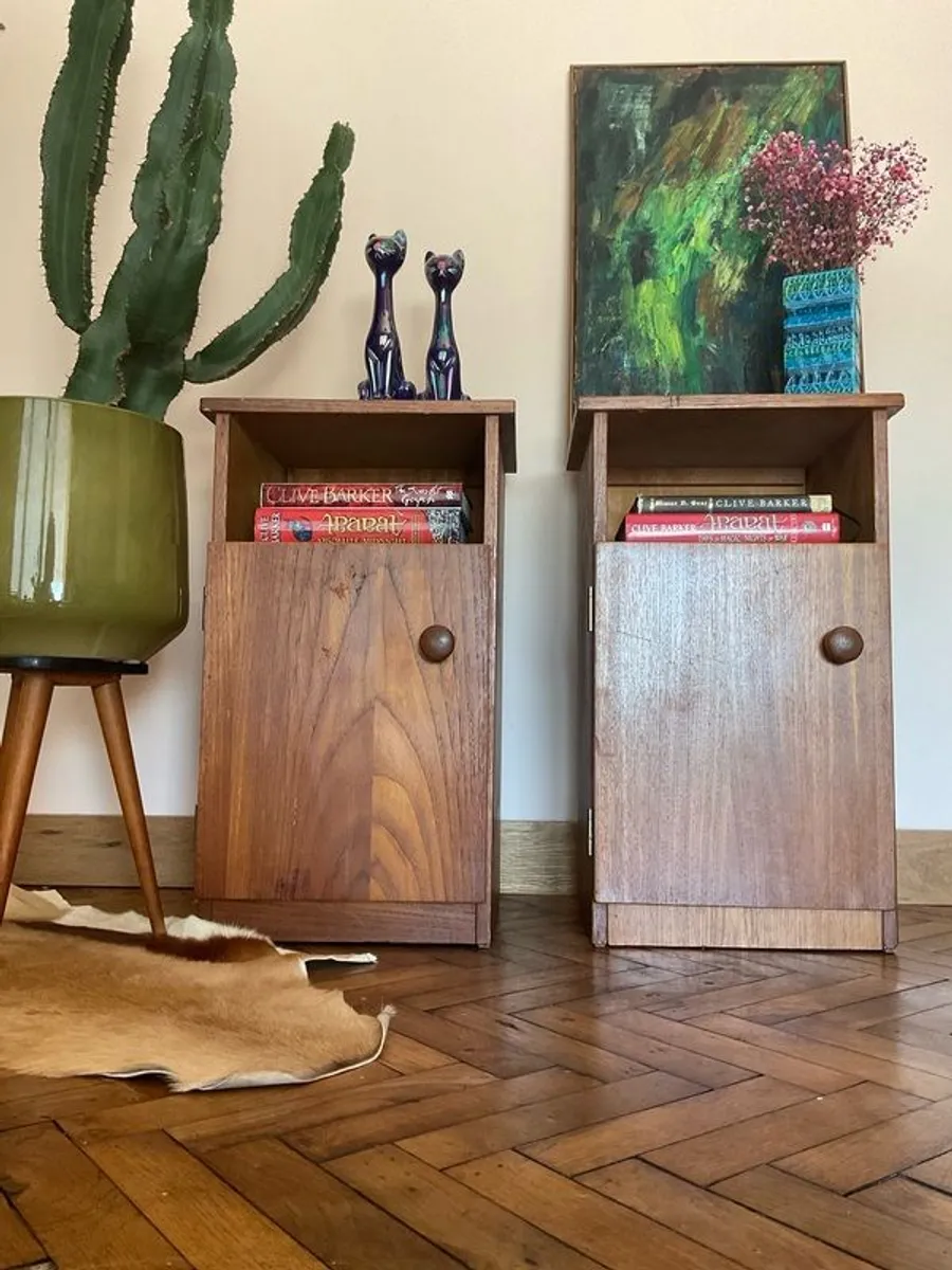 Mid century bedside lockers vintage retro teak - Image 1